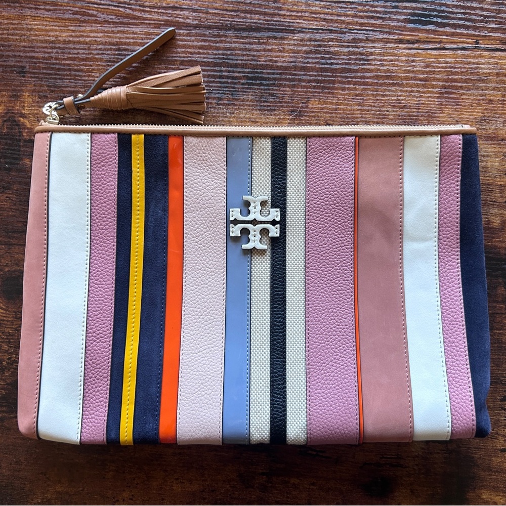 Tory Burch striped multi-color clutch or laptop bag
